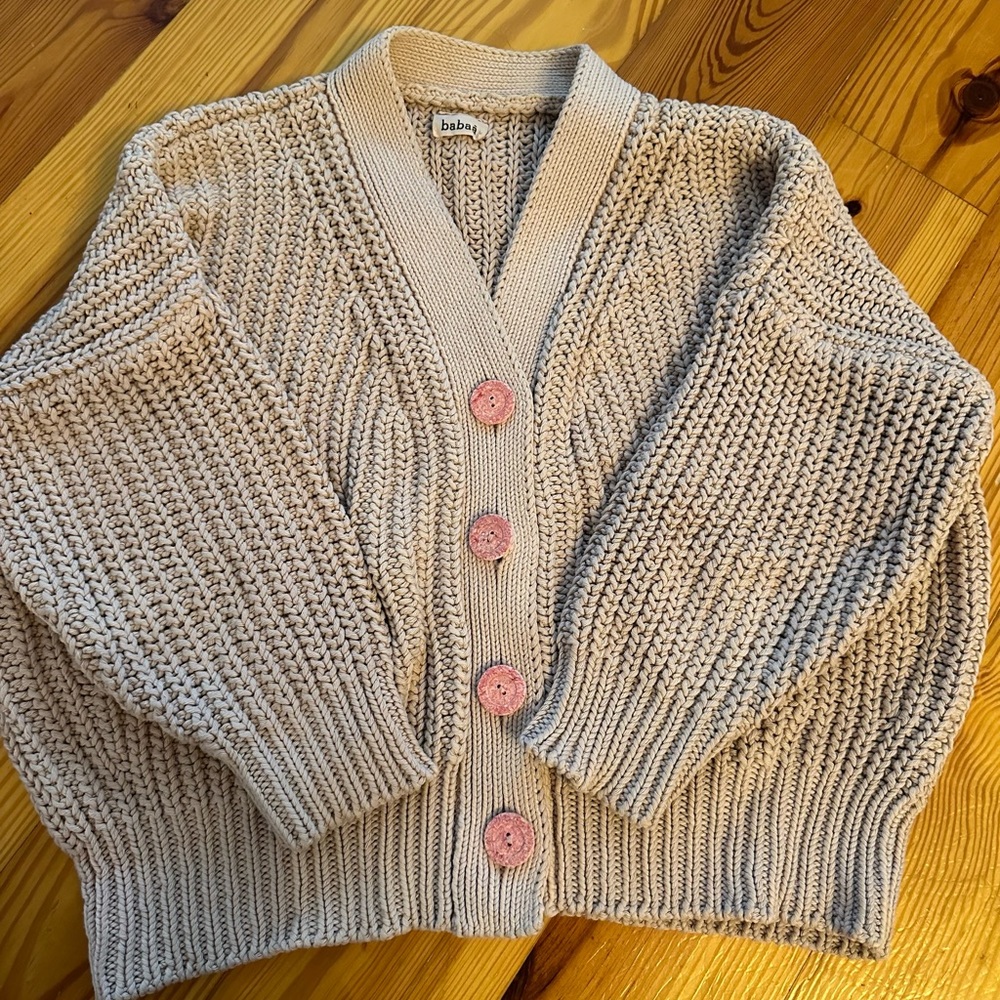 Babaa Cream Knit Cardigan with Pink Buttons